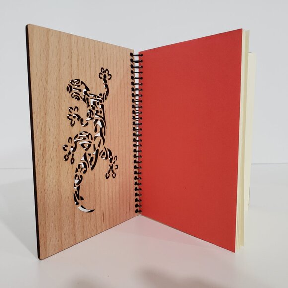 Unique Laser-Cut Wood Cover Spiral Notebook - Picture 3 of 6